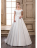 Off Shoulder Ivory Lace Satin Wedding Dress